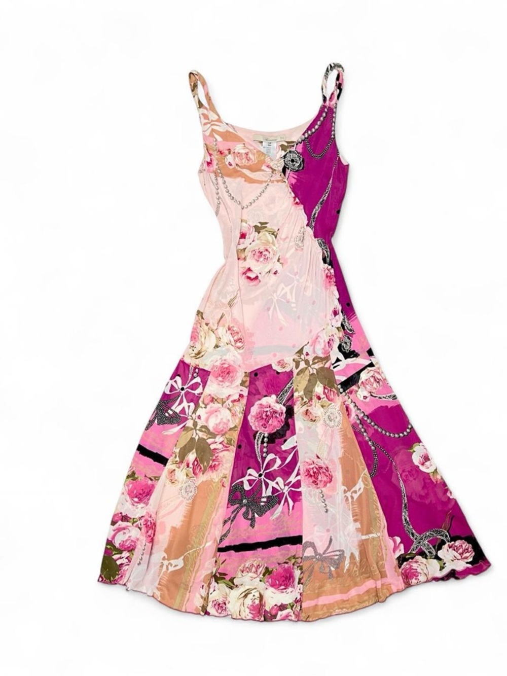Blumarine Pink Floral Mix Slip Midi Dress
